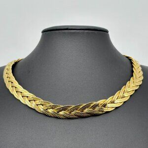 Vintage Napier Flat Serpentine Braided Gold-Tone Collar Length Necklace Gorgeous